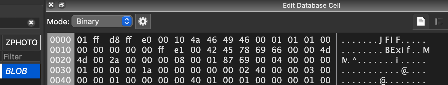 Sqlite Blob Internal Data in Hex